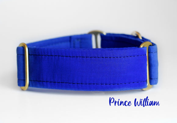 Solid Royal Blue Martingale or Buckle Collar - Brass or Nickel Hardware