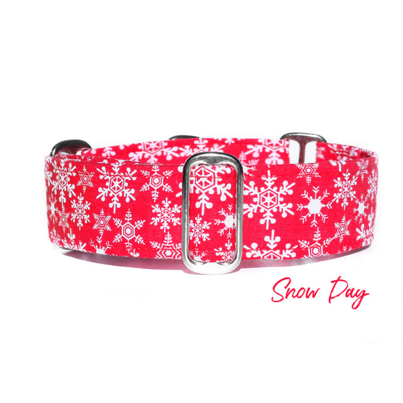 2 Inch Wide Red Snowflakes Martingale Dog Collar, Ready to Ship, Size Large 13-17