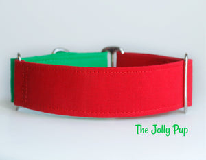 Red Green Christmas Martingale Dog Collar - Ship Ready, 1.5" Wide, Size Large 13-17"