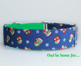 Owls Christmas Dog Collar - Two Tone Martingale Option