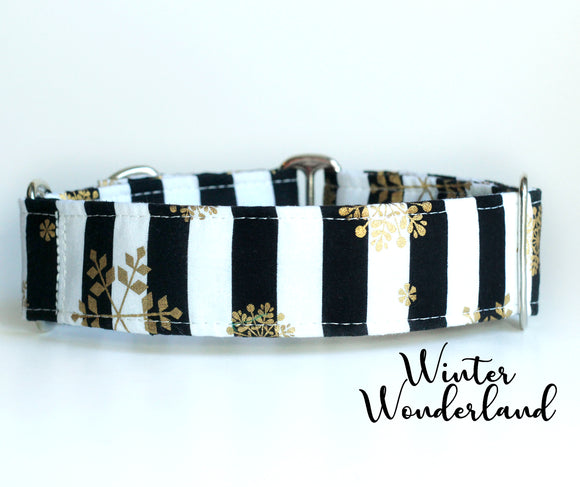 Gold Snowflakes with Black/White Stripes Dog Collar