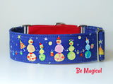 Winter Snowman Martingale Dog Collar - Two Tone Red Accent or All one Pattern.