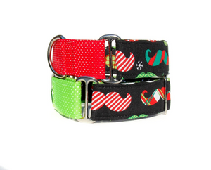 Christmas Mustaches - 1.5 Inch Large (13-17") Martingale Collars Ready to Ship - Your Choice!
