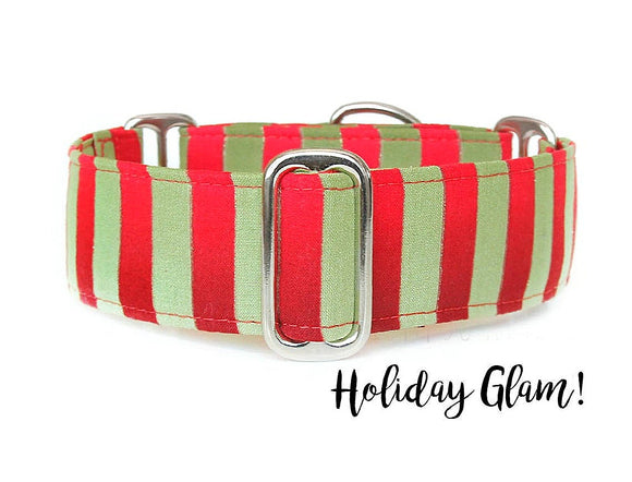 Modern Red and Green Martingale Dog Collar, Ready to Ship, Size Large 13-17