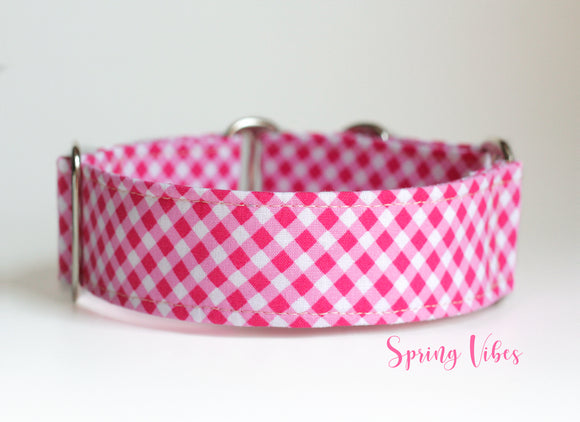 Pink Demure Gingham Dog Collar