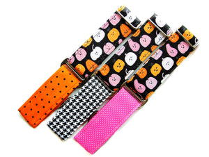 Pink Pumpkin Halloween Martingale Collars 1.5" Large (13 - 17") Ready to Ship