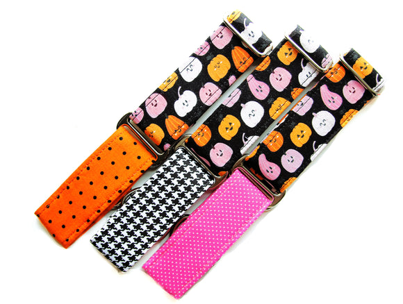 Pink Pumpkin Halloween Martingale Collars 1.5