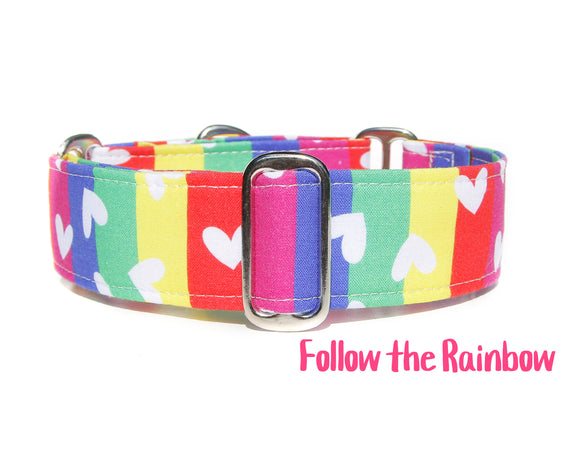 Colorful Rainbow Heart Dog Collar - Martingale or Buckle