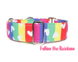 Colorful Rainbow Heart Dog Collar - Martingale or Buckle