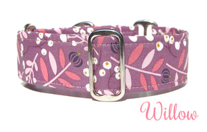 Purple Floral Willow Martingale Dog Collar, 1.5 Inch Wide Ready to Ship, Size Large 13-17"