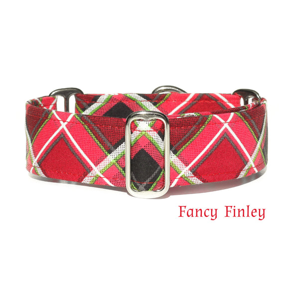 Red Plaid Martingale Dog Collar, Ready to Ship, Size Large 13-17