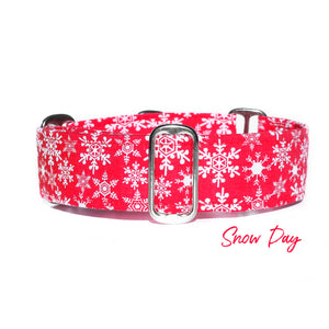 2 Inch Wide Red Snowflakes Martingale Dog Collar, Ready to Ship, Size Large 13-17"