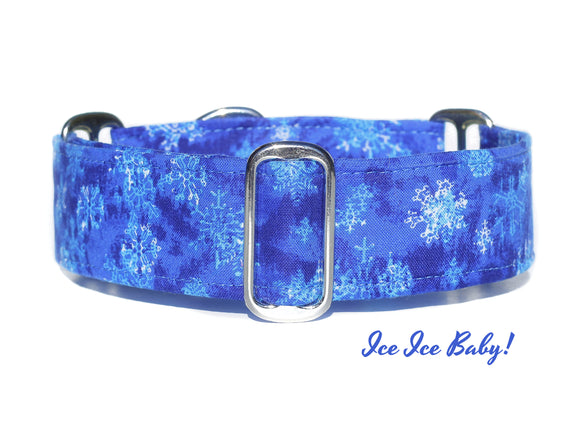 Winter Snowflakes Blue Dog Collar