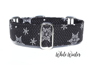 Winter Snow Flakes Martingale Dog Collar - Ship Ready, 1.5" Wide, Size Large 13-17"