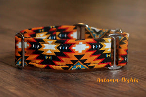 Orange Tribal Aztec Martingale Dog Collar, 1.5" Wide Ready to Ship, Size Large 13-17"
