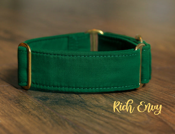 Solid Hunter Green Dog Collar - Silver or Gold