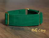 Solid Green Dog Collar - Silver or Gold