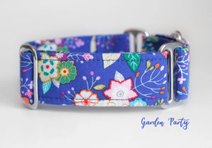 Navy Blue Flowers Martingale Dog Collar, 1.5" Wide Ready to Ship, Size Large 13-17"
