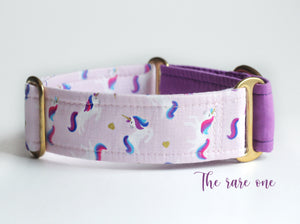 Purple Unicorn Martingale Dog Collar, 1.5" Wide Ready to Ship, Size Large 13-17" - BRASS Hardware