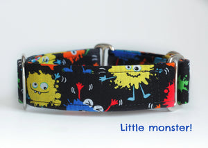 Monster Paint Splatter Martingale Dog Collar, 1.5" Wide Ready to Ship, Size Large 13-17"