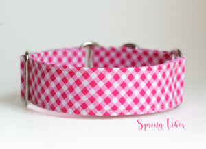 Pink Plaid Martingale Dog Collar, 1.5" Wide Ready to Ship, Size Large 13-17"