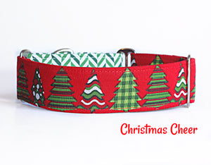 Red Christmas Tree Dog Collar - with Green Herringbone Control Loop