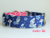 Winter Woodland Scene Dog Collar With Pink Accent Loop