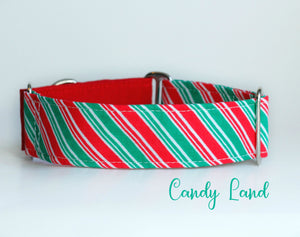 Two Tone Candy Cane Martingale Dog Collar - Ship Ready, 1.5" Wide, Size Large 13-17"