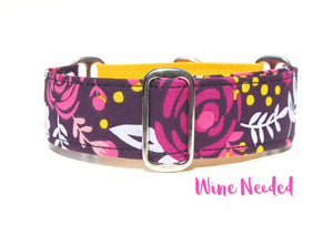 Maroon Floral & Solid Yellow Dog Collar - Two Tone Martingale