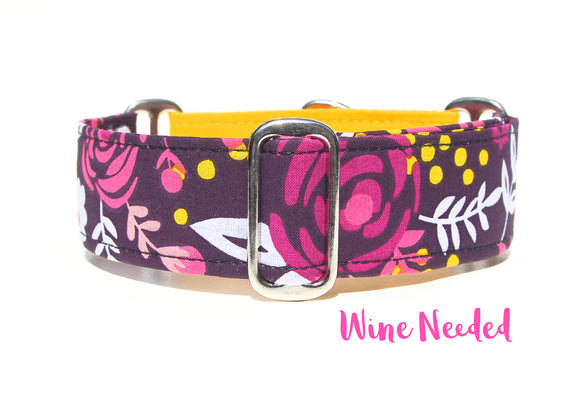 Burgundy Wine Floral Dog Collar - Yellow Loop or All Same Fabric!