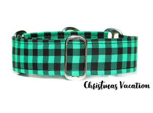 2" Green Plaid Martingale Dog Collar, Ready to Ship, Size Large 13-17"