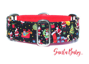 Santa Claus Christmas Martingale Dog Collar - Ship Ready, 1.5" Wide, Size Large 13-17"
