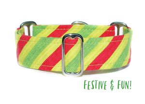 Fun Red and Green Christmas Martingale Dog Collar - Ship Ready, 1.5" Wide, Size Large 13-17"