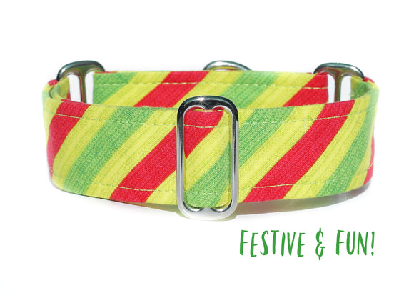 Fun Red and Green Christmas Martingale Dog Collar - Ship Ready, 1.5