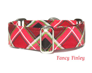 Red Plaid Martingale Dog Collar - Ship Ready, 1.5" Wide, Size Large 13-17"