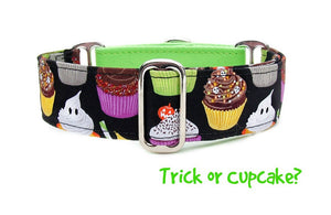 Neon Green Halloween Cupcakes Dog Collar - Two Tone Martingale