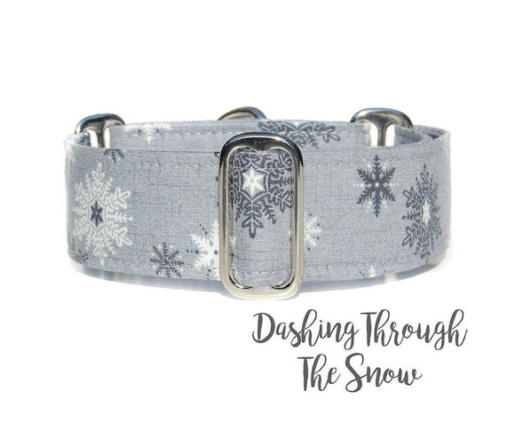 Grey Snowflakes Martingale Dog Collar, 1.5