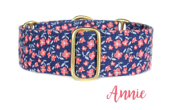 Ditsy Navy and Coral Floral Dog Collar