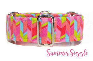 Geometric Pink Herringbone Martingale Dog Collar, 1.5" Wide Ready to Ship, Size Large 13-17"